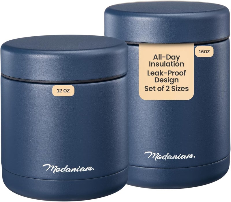 Modaniam Stainless steel Insulated Food Jars set (16Oz + 12 OZ) wide mouth, Insulated Lunch Containers,Insulated food container, Hot Food Lunch Container, Hot Lunch Box - Midnight Navy - Image 1